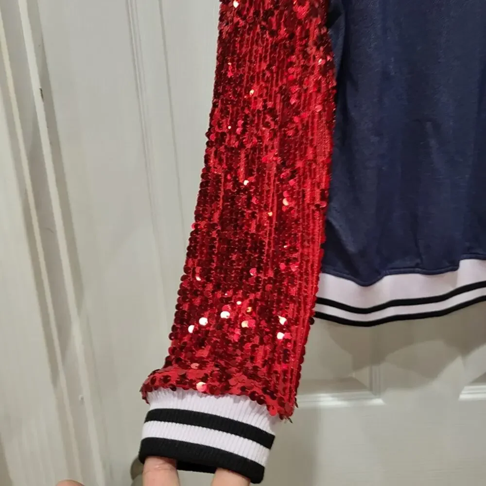 Weissman Snap-front stretch denim-costume halloween jacket Red sequin 1950 SA